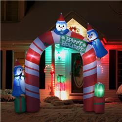 Picture of 212 Main 844-531V80MX 8 ft. Outsunny Christmas Inflatable Candy Cane Archway with Three Penguins & Gift Boxes