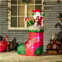 Picture of 212 Main 844-559V80MX 6 ft. Outsunny Christmas Inflatable Santa & Penguin Standing in Sock with Candy Cane Gift Box