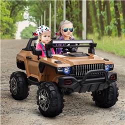 370-082YL 12V Aosom Kids Ride-On Car RC 2-Seater Police Truck Electric Car for Kids with Full LED Lights - Tan -  212 Main