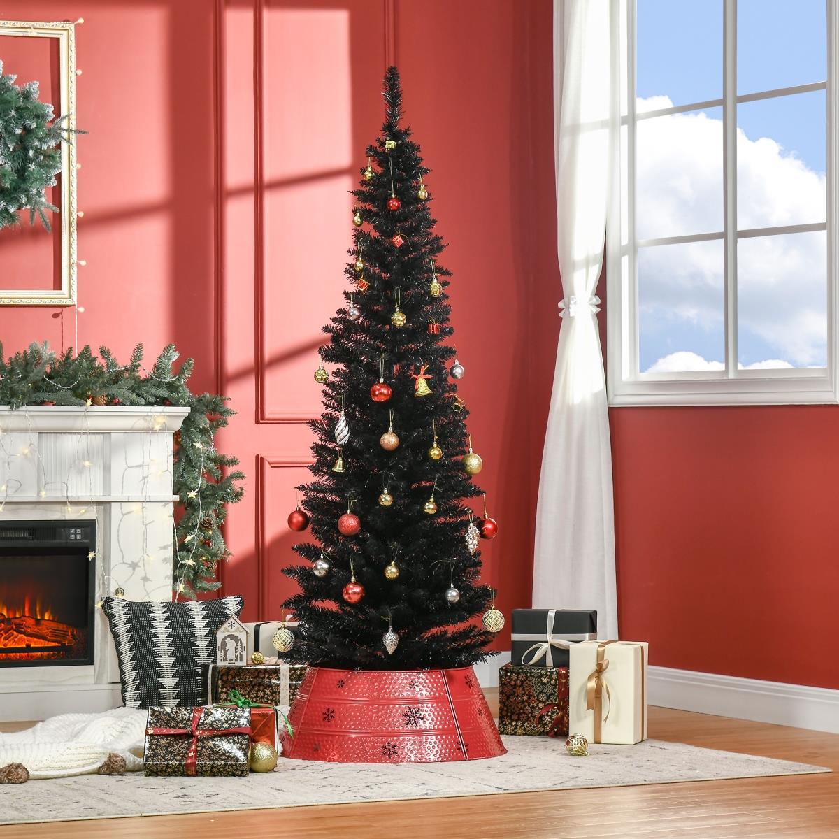 830-182BK 6 ft. HomCom Artificial Christmas Pencil Tree Halloween Style Holiday Xmas Tree, Black