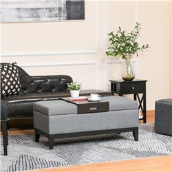 Picture of 212 Main 833-350GY 42 in. HomCom Rectangular Linen Fabric Storage Ottoman Bench with Removable Tray for Living Room&#44; Charcoal Gray