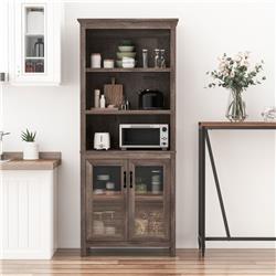 Picture of 212 Main 836-227ND 71 in. HomCom Kitchen Storage Cabinets with Adjustable Shelves & Glass Doors&#44; Natural