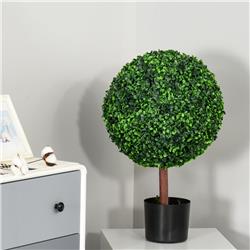 844-349 23.5 in. Outsunny Artificial Boxwood Ball Topiary Tree Fake Decorative Plant, Green