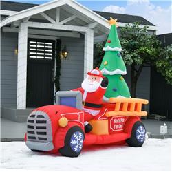Picture of 212 Main 844-386 7.5 ft. HomCom Christmas Santa Inflatable Fire Truck Decoration with LED Lights&#44; Green & Red