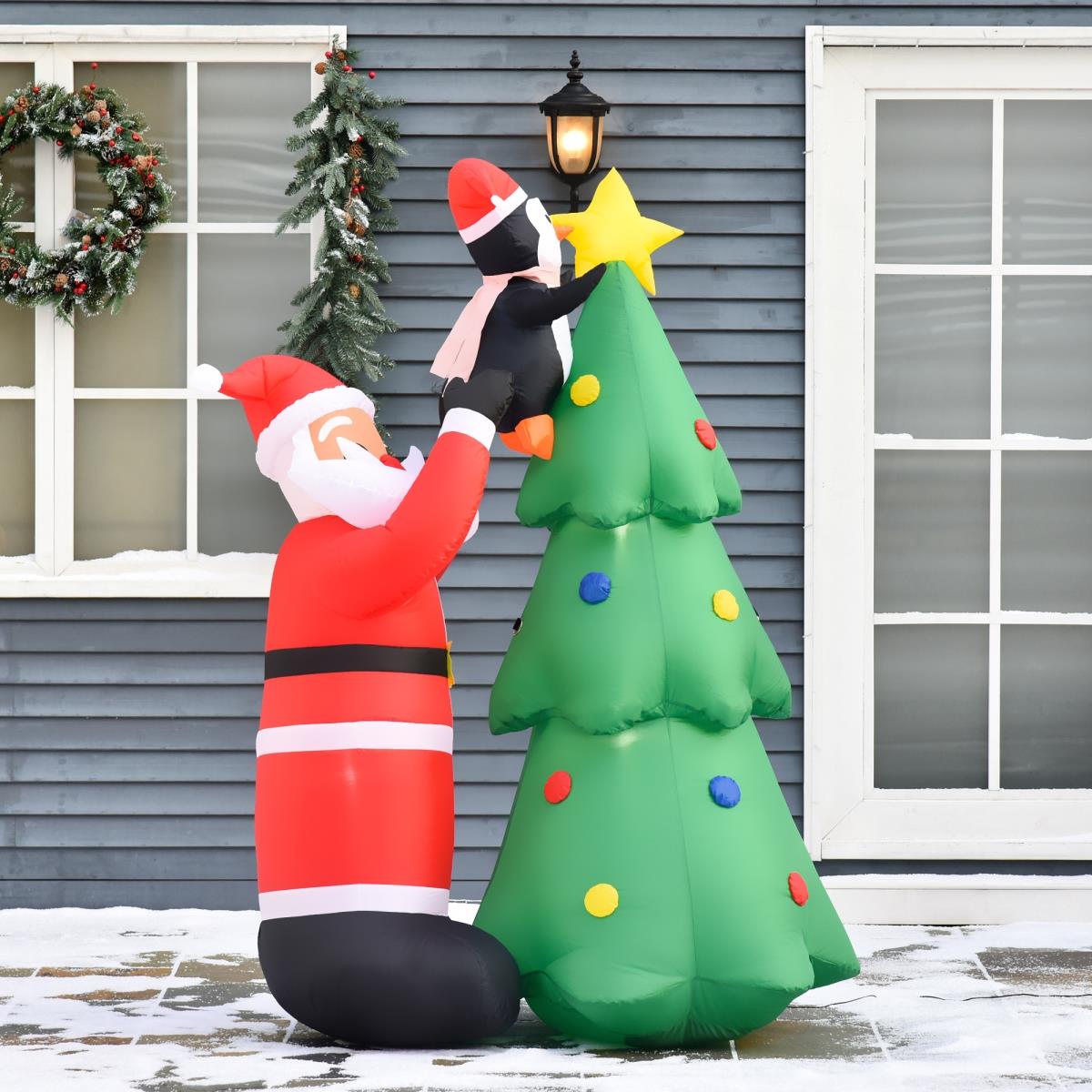 Picture of 212 Main 844-391V80 6 ft. HomCom Christmas Inflatable Santa & Penguin Decorating a Christmas Tree&#44; Multicolor