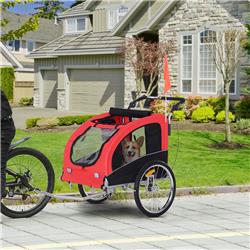 Picture of 212 Main 5663-1289 Aosom Dog Bike Bicycle Trailer 2-in-1 Pet Stroller with Canopy & Storage Pockets&#44; Red