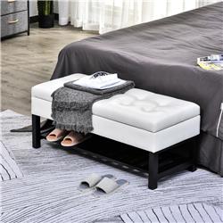 Picture of 212 Main 833-148WT 44 in. HomCom Tufted Faux Leather Ottoman Storage Bench with Shoe Rack&#44; White
