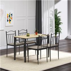 Picture of 212 Main 835-183 HomCom Dining Room Table Set with 4 Metal Frame Chairs for Kitchen&#44; Natural Wood & Gray - 5 Piece