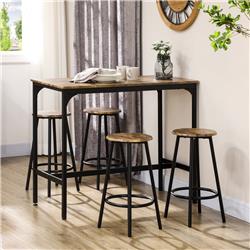 Picture of 212 Main 835-890V00RB HomCom Bar Table & Chair Set&#44; Rustic Brown & Black - 5 Piece