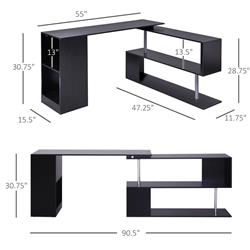 Picture of 212 Main 836-072BK 55 in. HomCom 360 deg Rotating Corner Modern L-Shaped Computer Desk&#44; Black