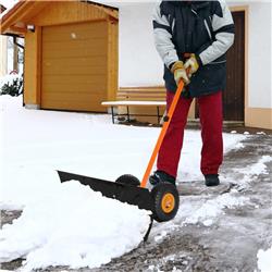 843-002OG Outsunny Heavy-Duty Snow Shovel Rolling Pusher with 29 in. Blade, Orange