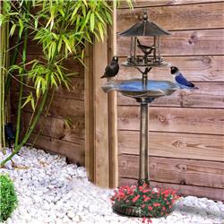844-135GD 3-in-1 Outsunny Garden Bird Bath Bowl Pedastal with Bird Feeder, Antique Gold