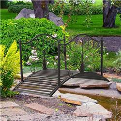 844-220 4 ft. Outsunny Metal Arch Backyard Garden Bridge with Safety Siderails, Black & Bronze