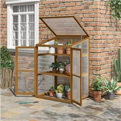 Wooden Cold Frame Greenhouse - Brown - 30 x 24 x 44 in. - 2 Shelves - Lockable Doors