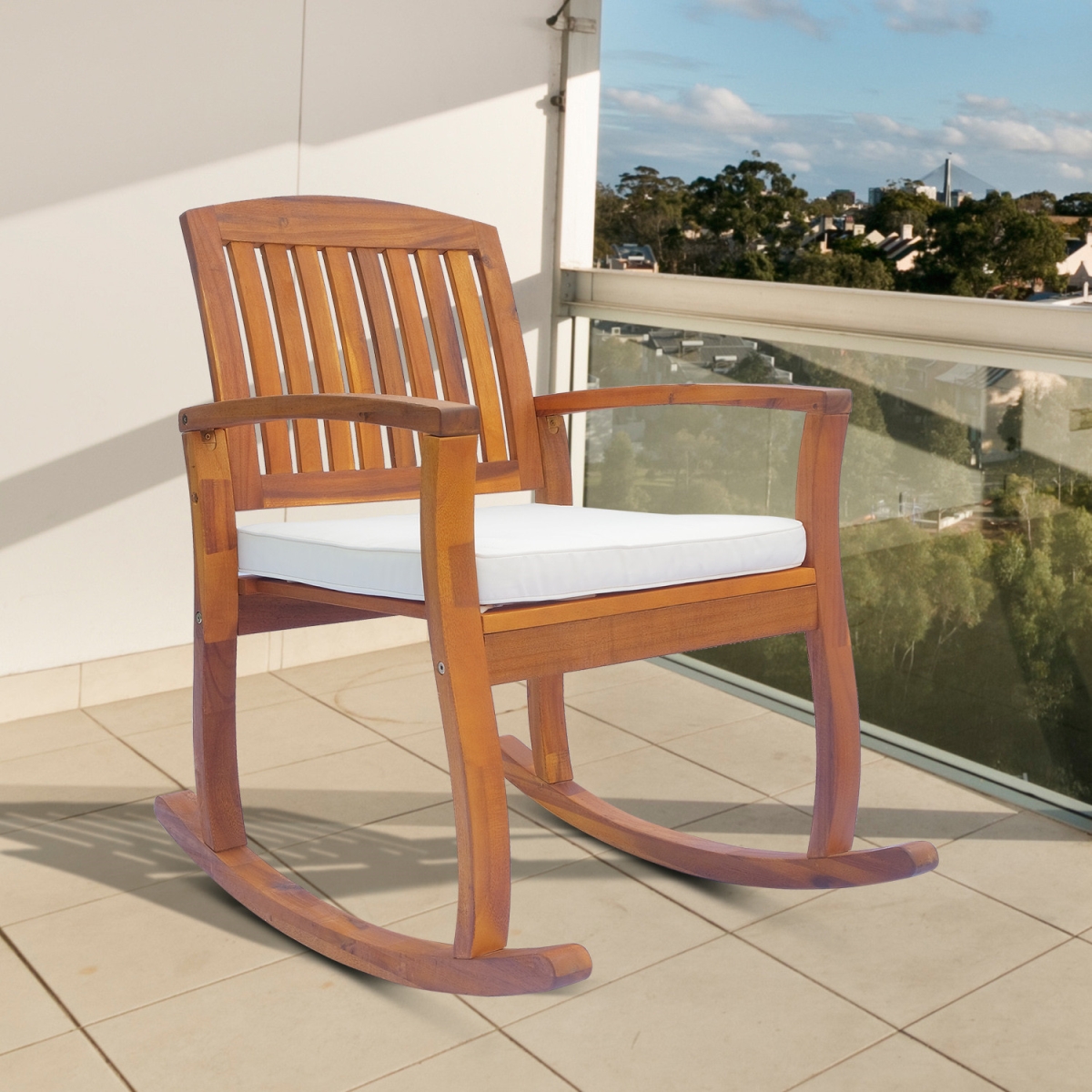 Picture of 212 Main 84A-048 Outsunny Outdoor Rocking Chair with Cushion&#44; Acacia Wood Patio Rocker