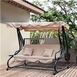 84A-050 Outsunny 3 Seat Outdoor Free Standing Porch Swing Bench with Stand, Light Brown -  212 Main