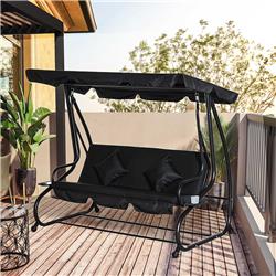 84A-050BK Outsunny 3 Seat Outdoor Free Standing Porch Swing Bench with Stand, Black -  212 Main