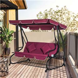 84A-050WR Outsunny 3 Seat Outdoor Free Standing Porch Swing Bench with Stand, Red -  212 Main