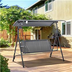 3-Person Porch Swing with Adjustable Canopy - Gray - Steel Frame - 440 lbs Capacity