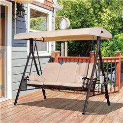 Outsunny 3-Seat Porch Swing Chair - Beige