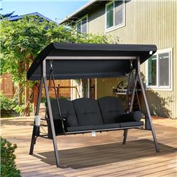 84A-068BK Outsunny Outdoor Patio 3-Person Steel Canopy Cushioned Seat Swing Bench, Black -  212 Main