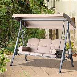 84A-068BN Outsunny Outdoor Patio 3-Person Steel Canopy Cushioned Seat Swing Bench, Brown -  212 Main