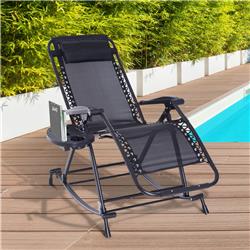 84A-080BK Outsunny Outdoor Zero Gravity Rocking Chair with Removable Headrest, Black