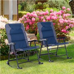 84B-208 Outsunny Folding Rocking Chair Set with Armrests, Navy Blue & Gray - 2 Piece