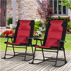 84B-208RD Outsunny Folding Rocking Chair Set with Armrests, Red & Black - 2 Piece