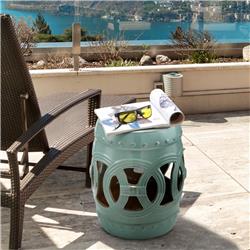 84B-333 14 x 17 in. Outsunny Ceramic Garden Stool, Antique Blue
