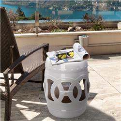 84B-333WT 14 x 17 in. Outsunny Ceramic Drum Garden Stool, White