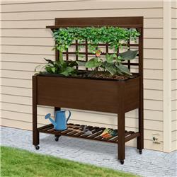 845-475V00DR 41 in. Outsunny Raised Garden Bed Mobile Elevated Wooden Planter Box Stand with Wheels, Dark Brown