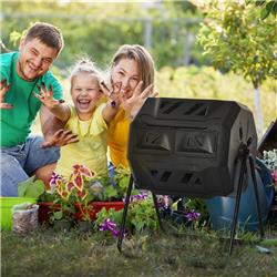 43 Gallon Dual Chamber Compost Bin - Black - Rotating Design - Durable Construction