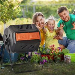 43 Gallon Dual Chamber Compost Bin - Orange - Rotating Design - Durable
