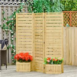 845-498 Outsunny 4 Planter Box with Wood Privacy Screen, Natural
