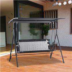 2-Seater Patio Swing Chair - Black - Adjustable Canopy - Steel Frame