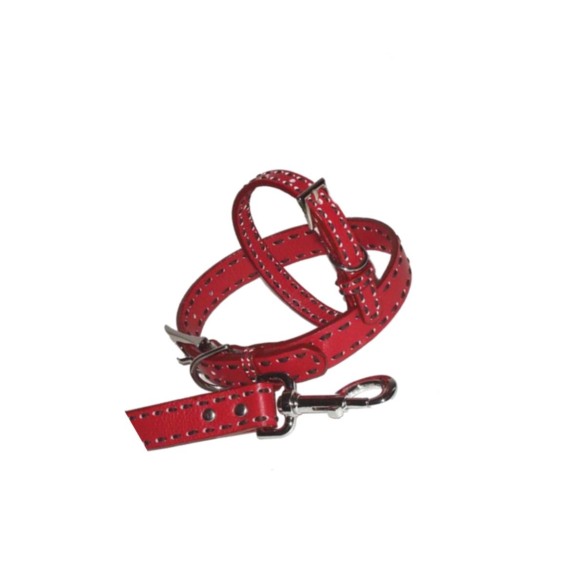 Picture of A Pets World 03011304-16 Leather Dog Collar- Red-Chocolate Saddle Stitch