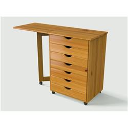Adeptus Solid Wood   7 Drawer Gate Leg Roll Cart Desk - Med Pine