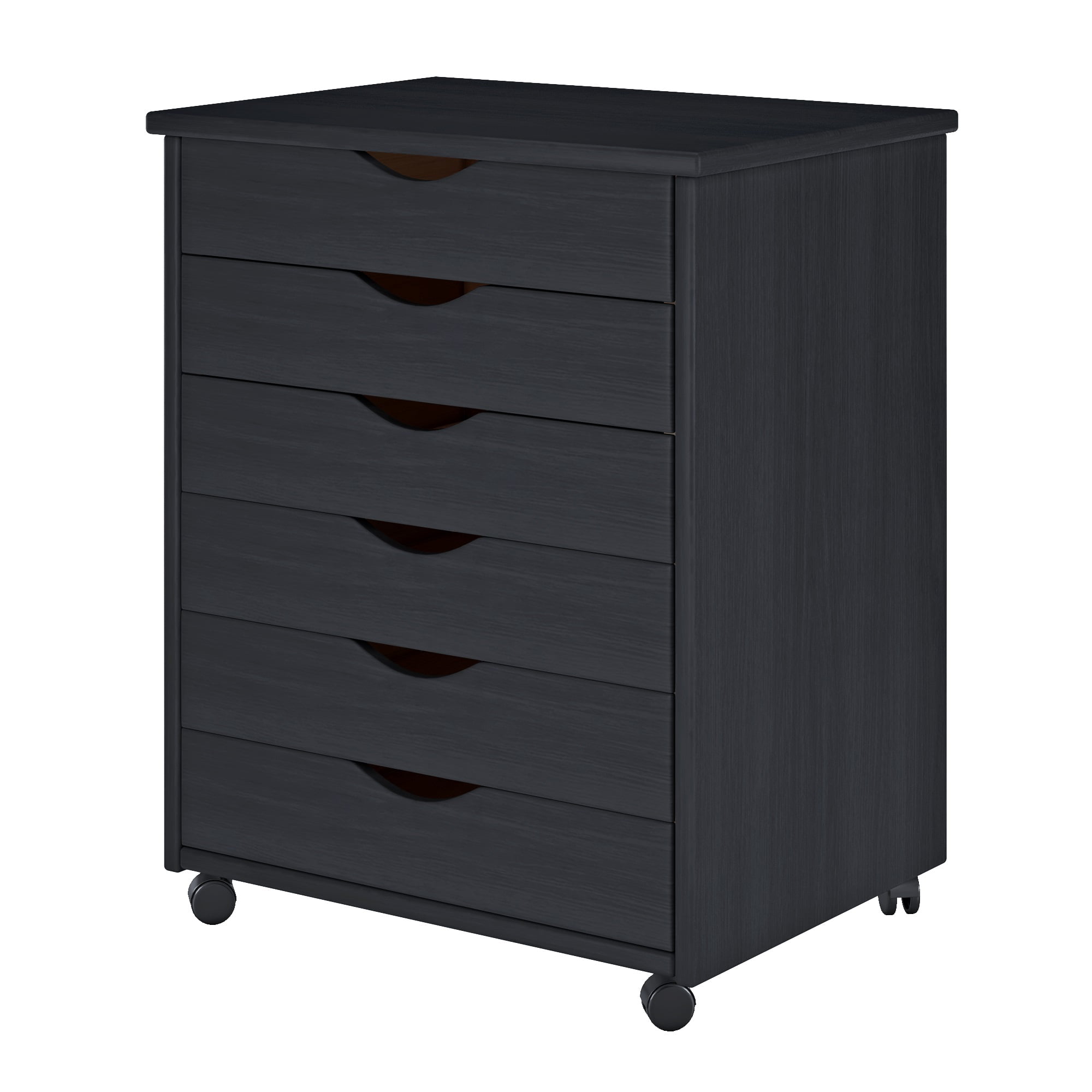 Adeptus Solid Wood   6 Drawer Wide Roll Cart - Black