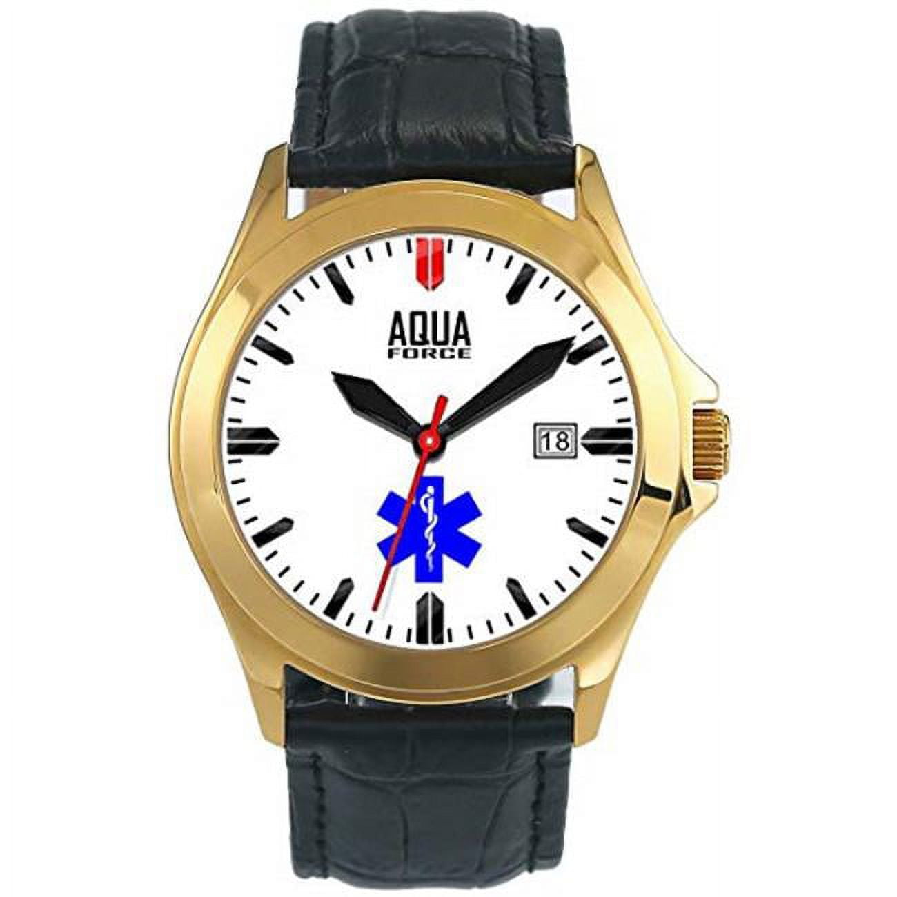 Picture of Aquaforce 55EMT Deluxe Leather Strap Analog Watch - Stainless Steel Gold Case