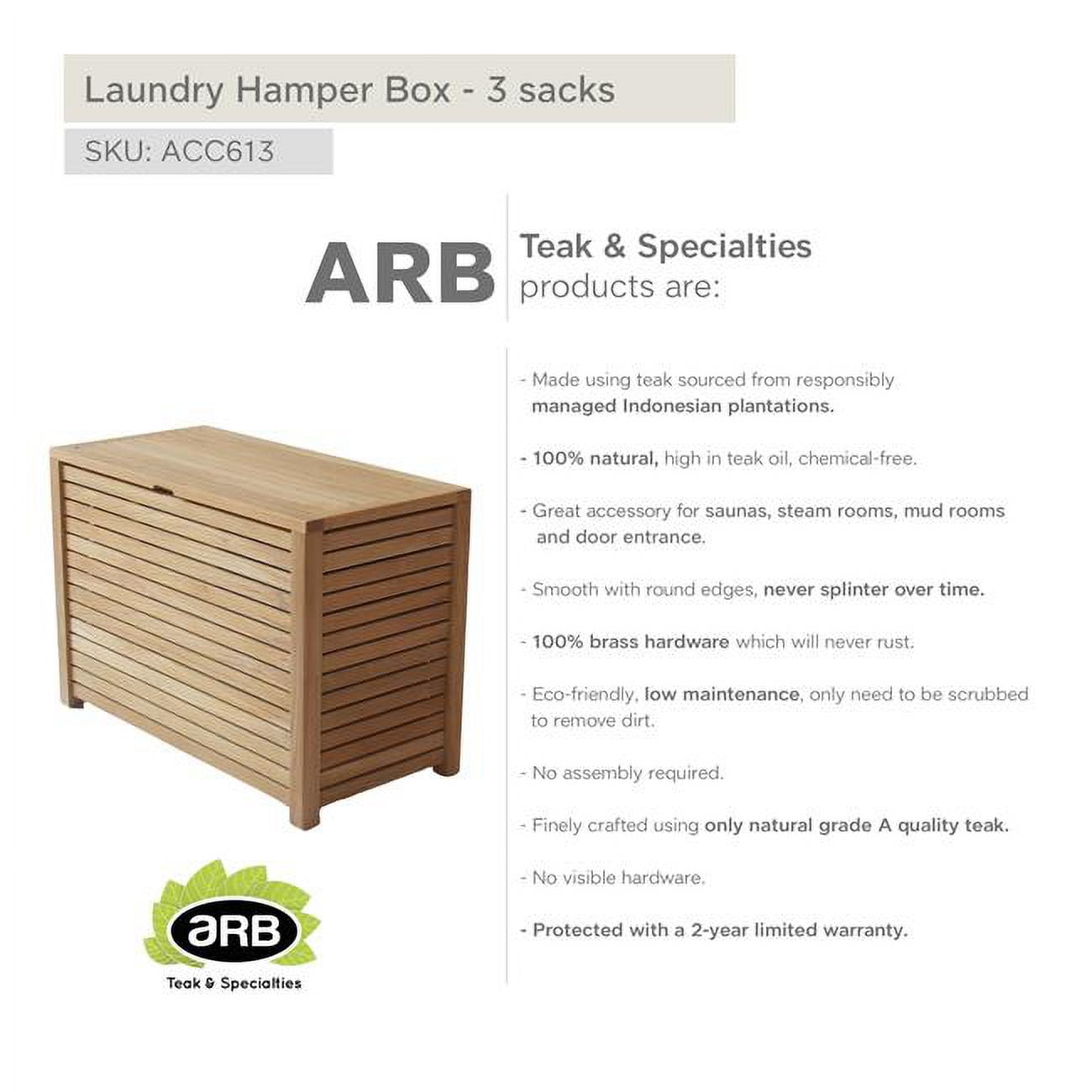 Picture of ARB TEAK & SPECIALTIES ACC613 Teak Laundry Towel Box Hamper with 3 Sacks