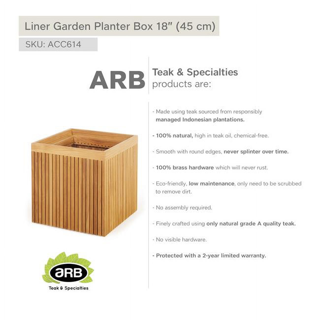 Teak Garden Planter Box Liner 18' (45 cm)