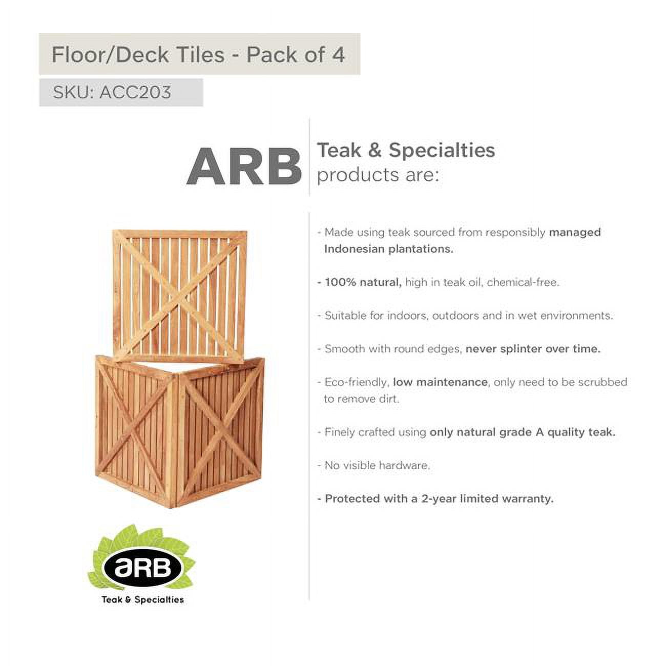 ACC203 Teak Patio Deck Tiles Square 20' (50 cm) Pack of 4