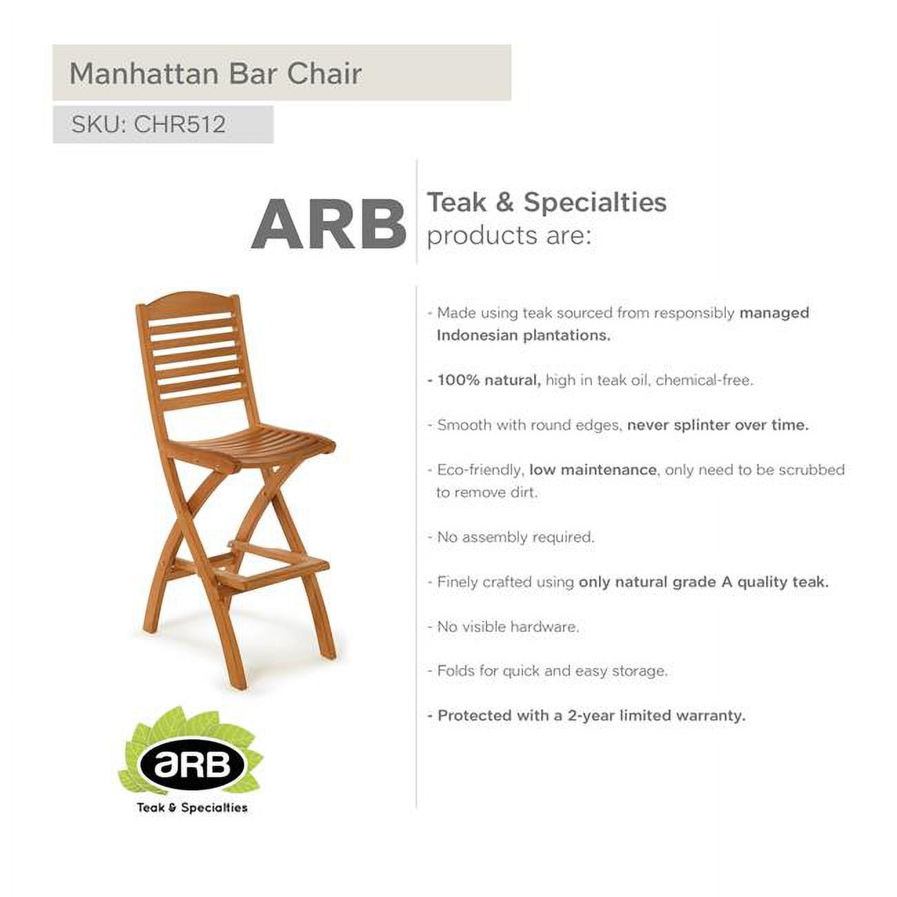 CHR512 Teak Folding Bar Chair Manhattan