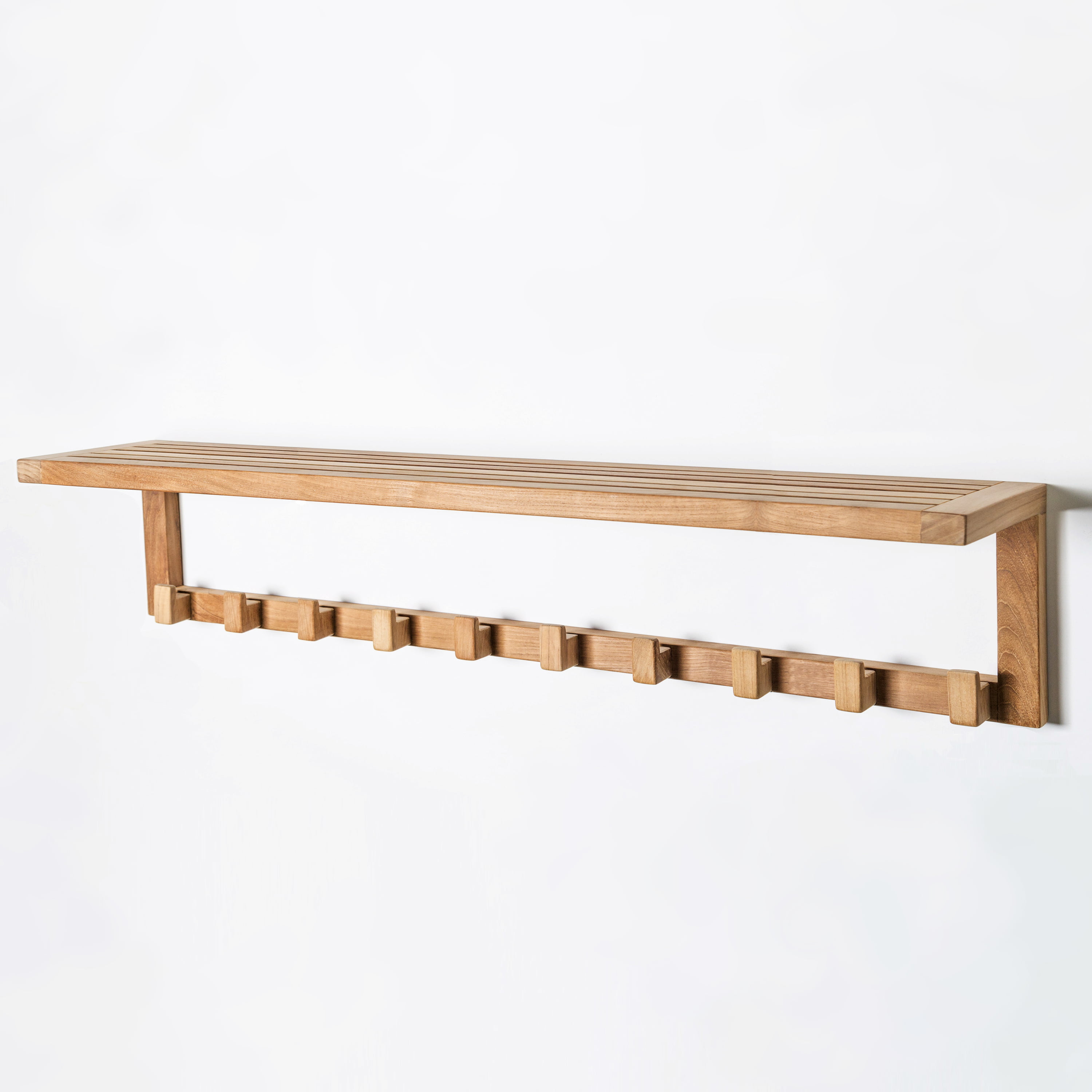 ACC592 Teak Wall Shelf with 10 hooks