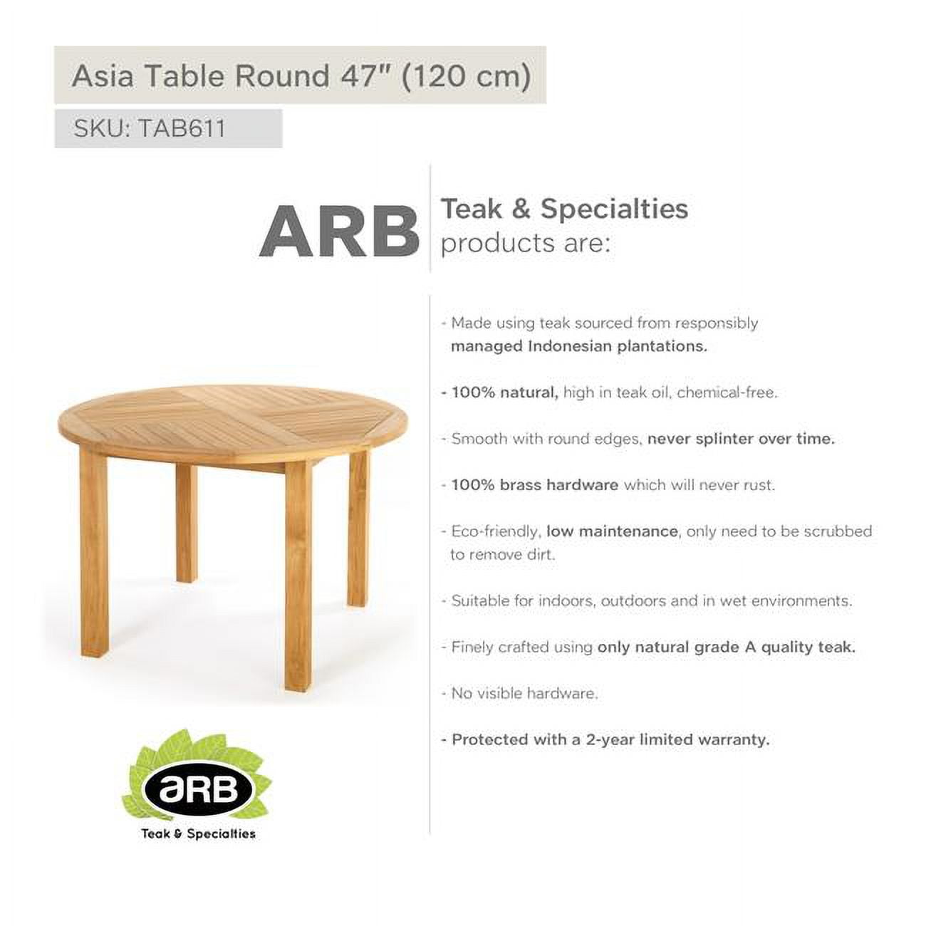 TAB611 Teak Dining Table Asia - Round 48' (120 cm) KD