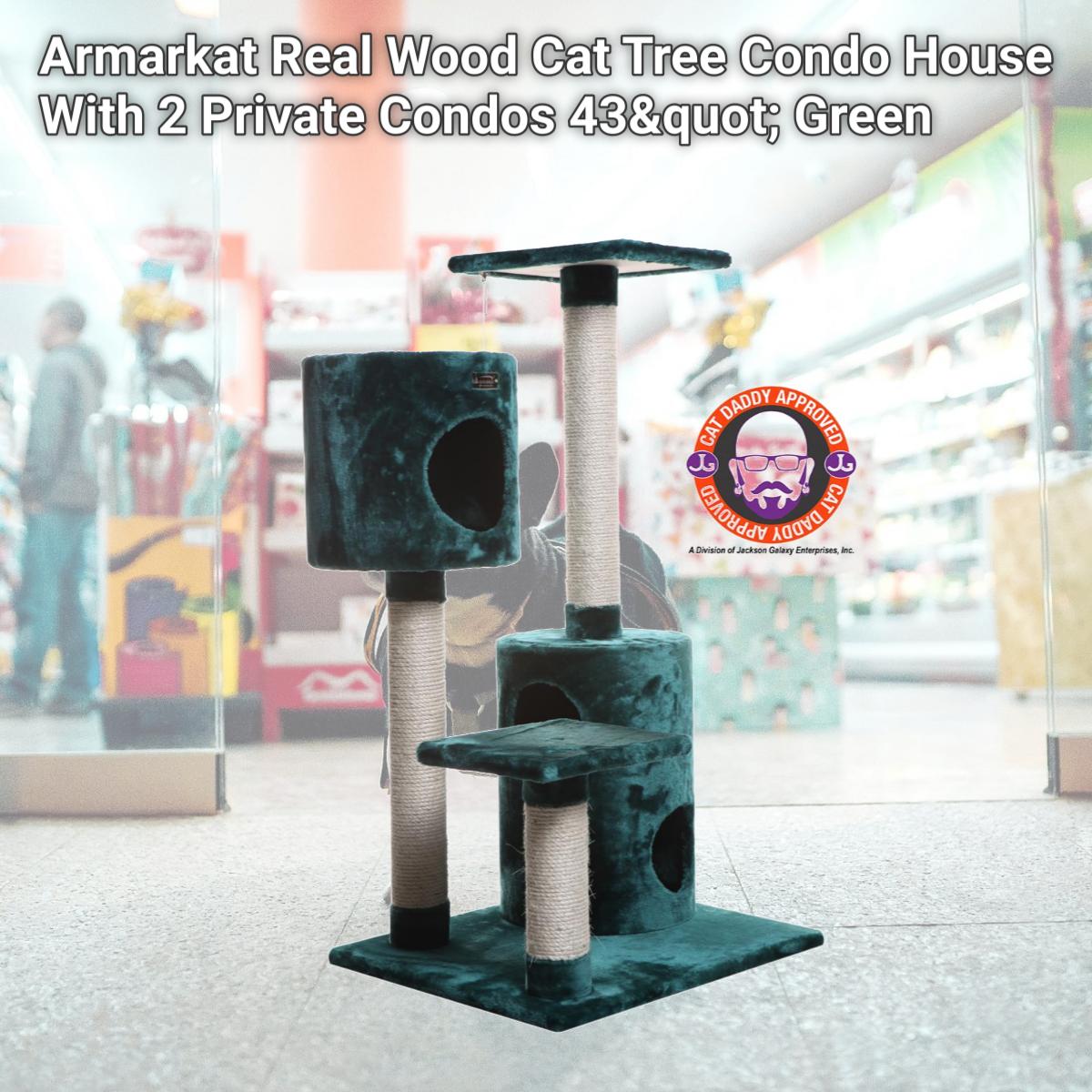 Picture of Armarkat Real Wood Cat Tree Condo House With 2 Private Condos 43&quot; Green A4301