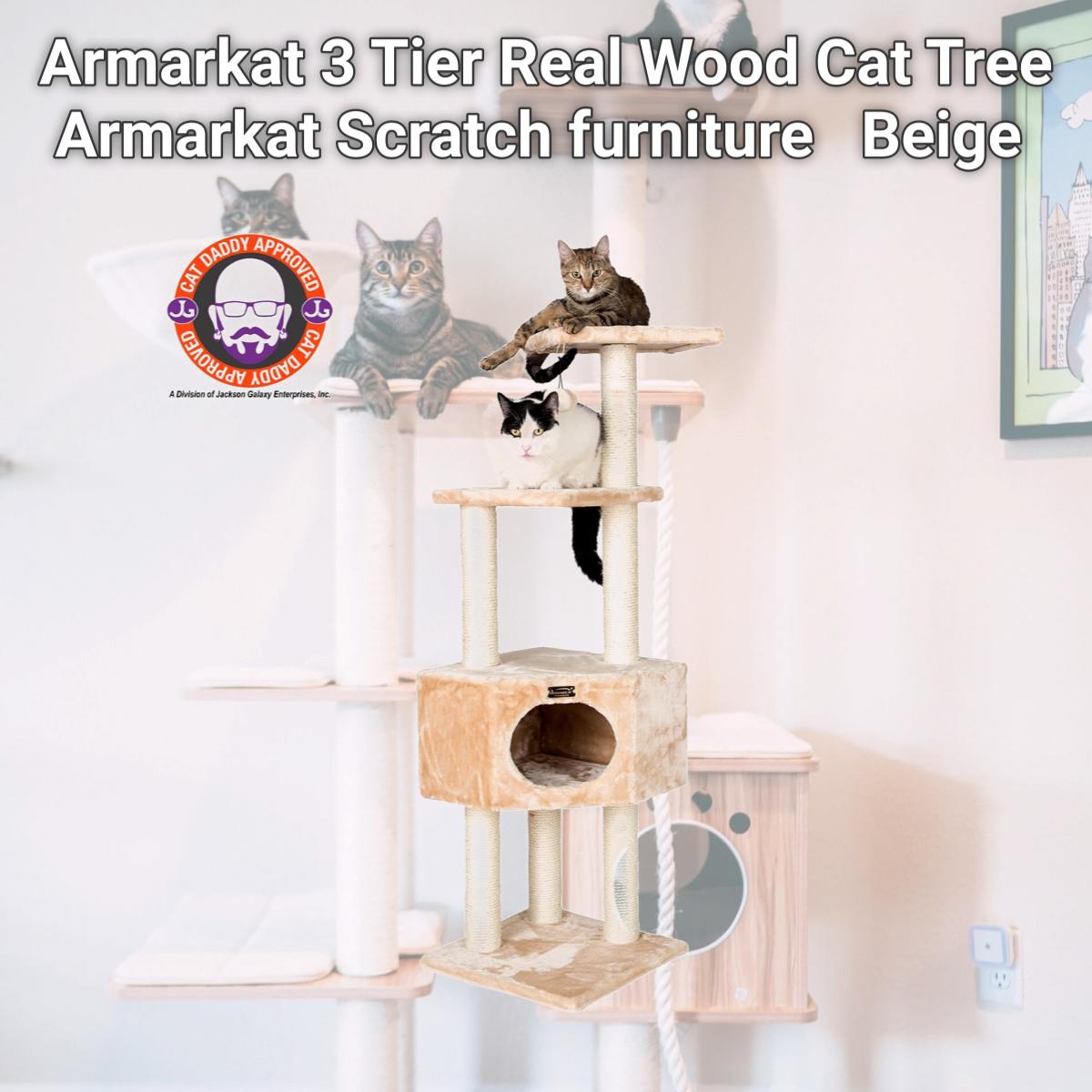 Picture of Armarkat 3 Tier Real Wood Cat Tree  Armarkat Scratch furniture A5201  Beige