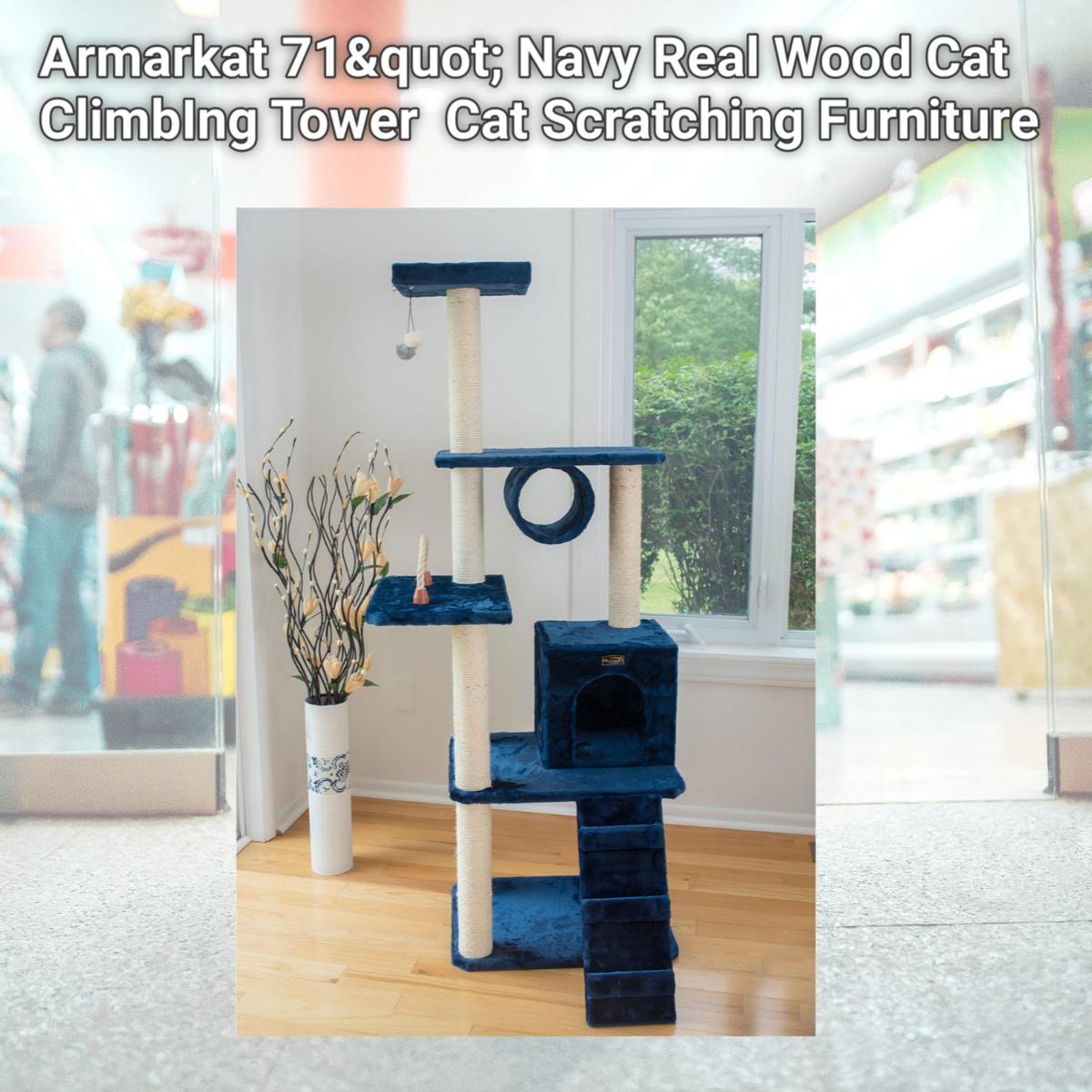 Picture of Armarkat 71&quot; Navy Real Wood Cat ClimbIng Tower  Cat Scratching Furniture  A7101