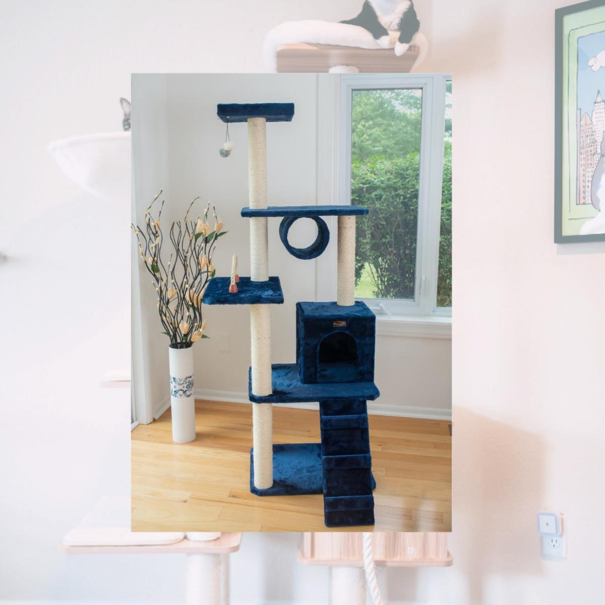 Picture of Armarkat 71&quot; Navy Real Wood Cat ClimbIng Tower  Cat Scratching Furniture  A7101